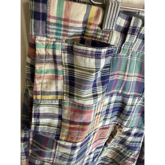 J.Crew Patchwork Madras Plaid Shorts Mens 36 Cotton Preppy Summer Casual EUC - Picture 3 of 9